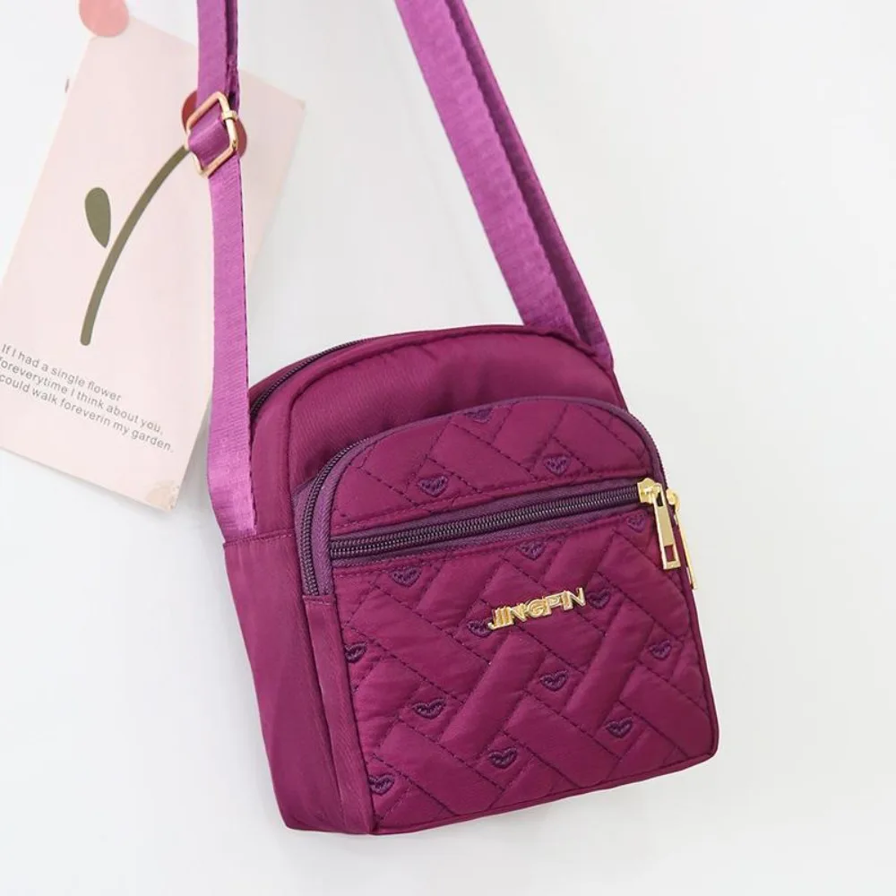 

Portable Four-layer Zipper Crossbody Bag Nylon Five-layer Shoulder Bag Solid Color Korean Style Small Phone Bag Girls