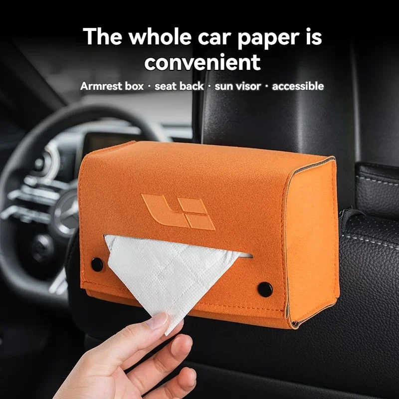 

Suede Car Tissue Box Car Center Console Armrest Napkin Box Sun Visor Backseat Tissue Case with Fix Strap For Leading Ideal Car
