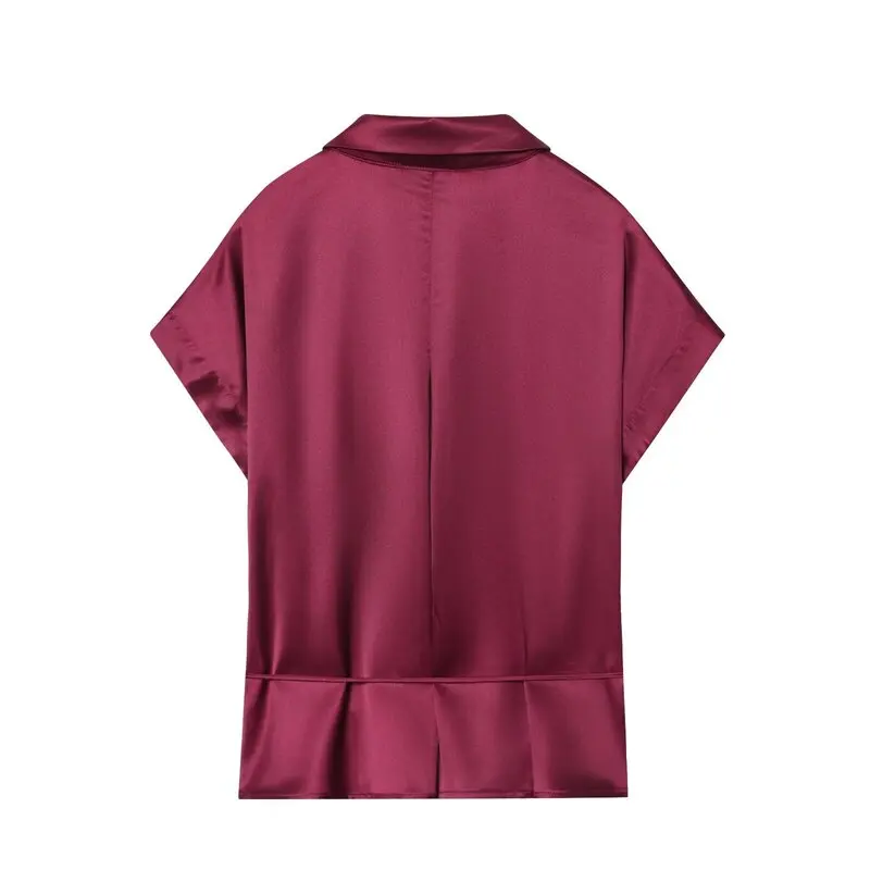 

Silk Satin Feel Belted irt And Long Pants Women's Faion Set Autumn New Sle V-ne Button Sle ort Sve Outfit