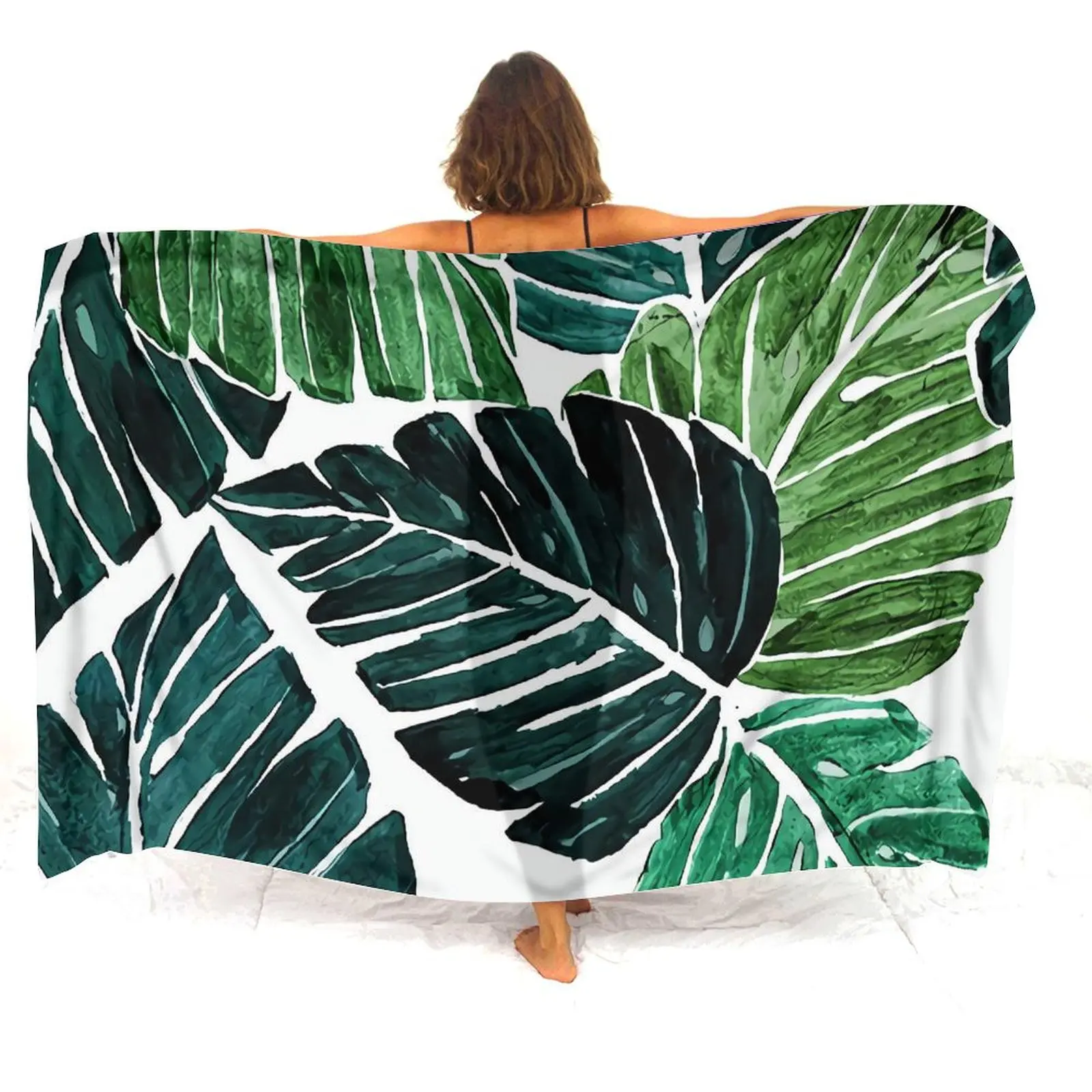

Customizable Polynesian Fern Shawl Skirt Women Lightweight Tropical Ember Sarong Beach Resort Breeze