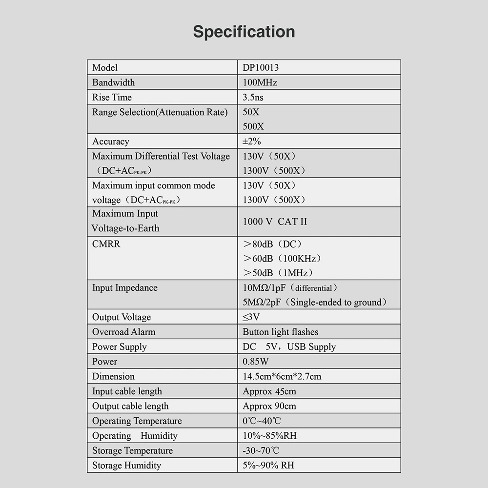 Micsig Oscilloscope High Voltage Differential Probe DP Series - DP10007/DP10013 Oscilloscope Probe