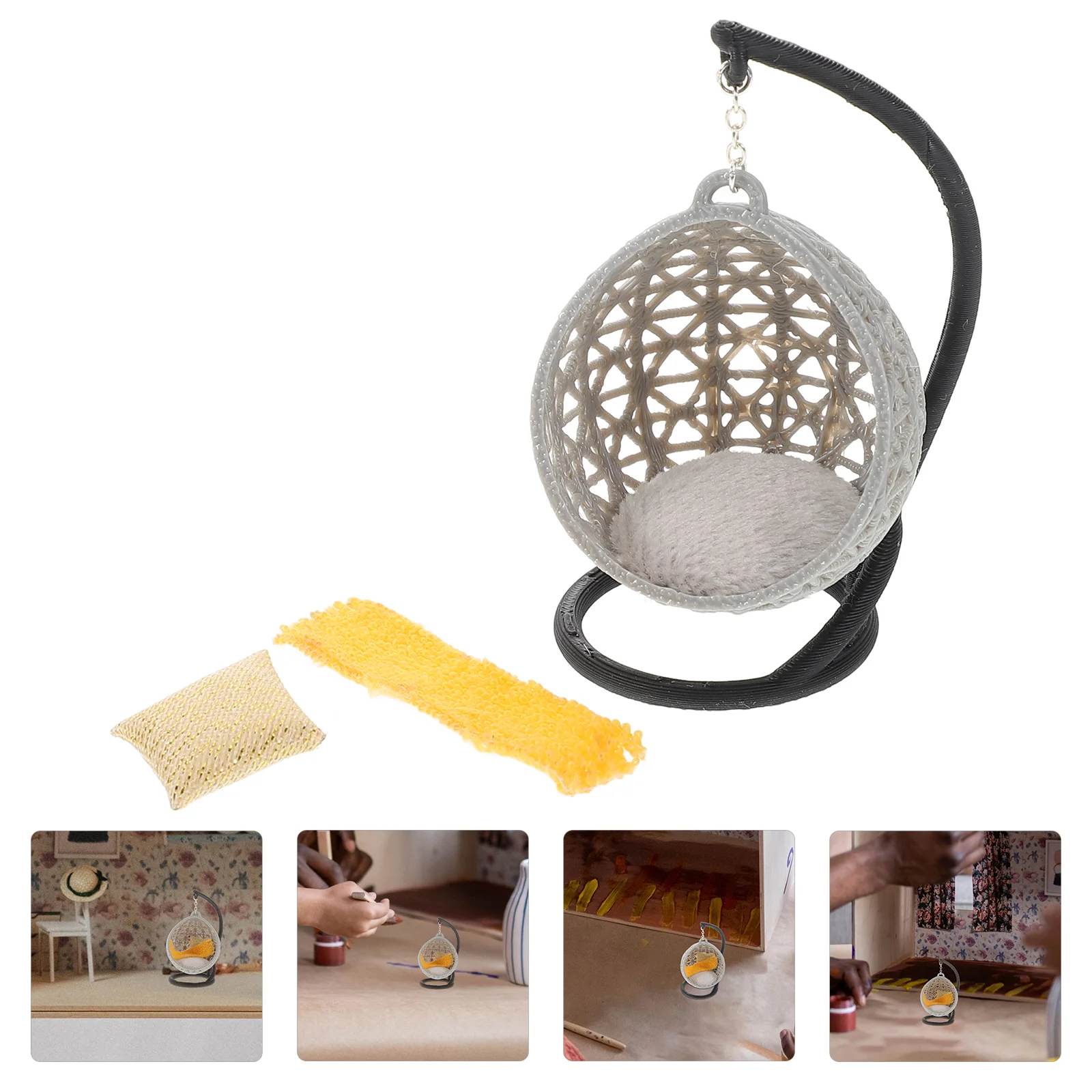 

Hanging Basket Ornaments Miniature Furniture for Dollhouse Accessories Decorate Chair Plastic