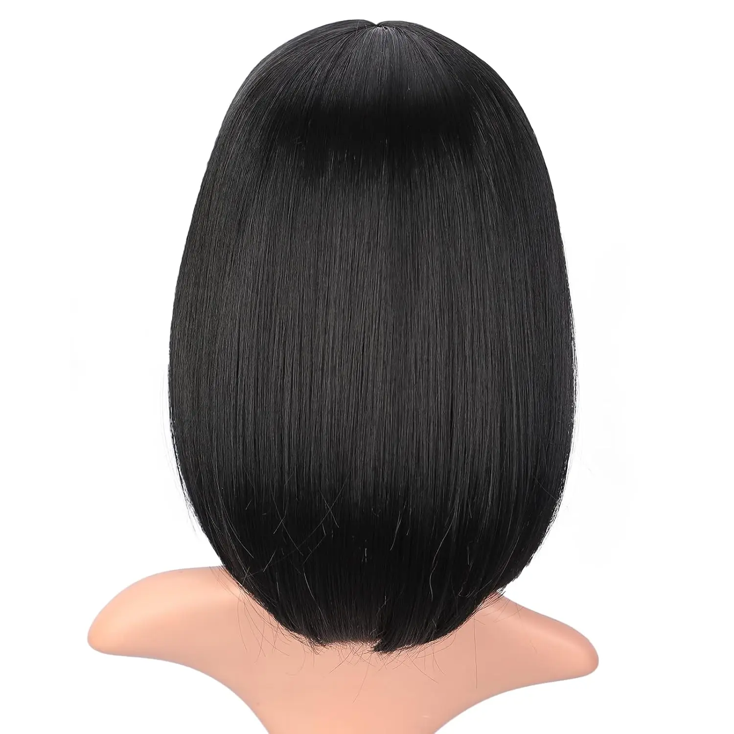 باروكات صناعية بطول 12 بوصة مع غرة، شعر مستعار أسود مستقيم، شعر مستعار أنيق، مظهر طبيعي للاستخدام اليومي للحفلات #2