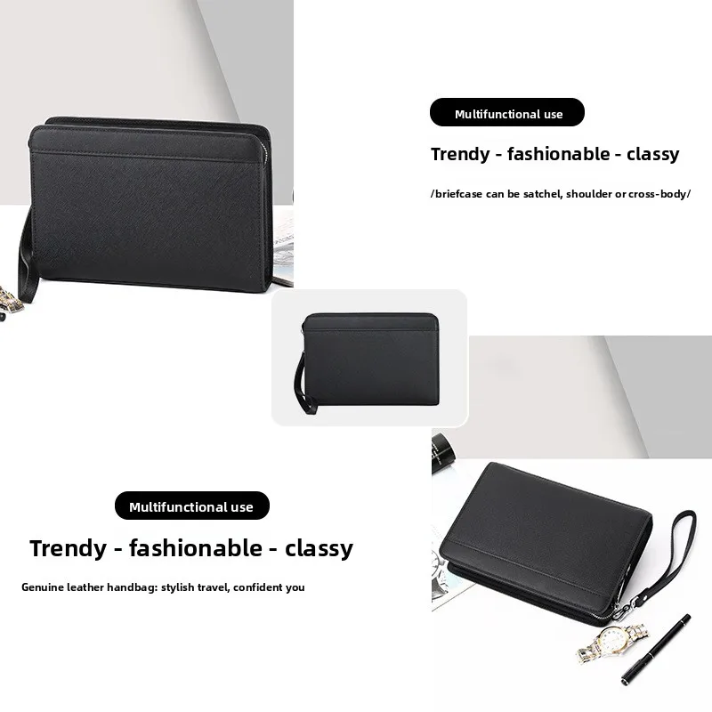 Portable Large Capacity Full Grain Leather Men Clutch Purse Business Hand Bag With Custom Option