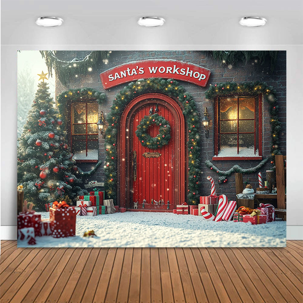 Christmas Candy Store Backgrounds Adult Kids Portrait Photography Backdrop Snowfall Streets Cottage Photocall Photo Studio Props