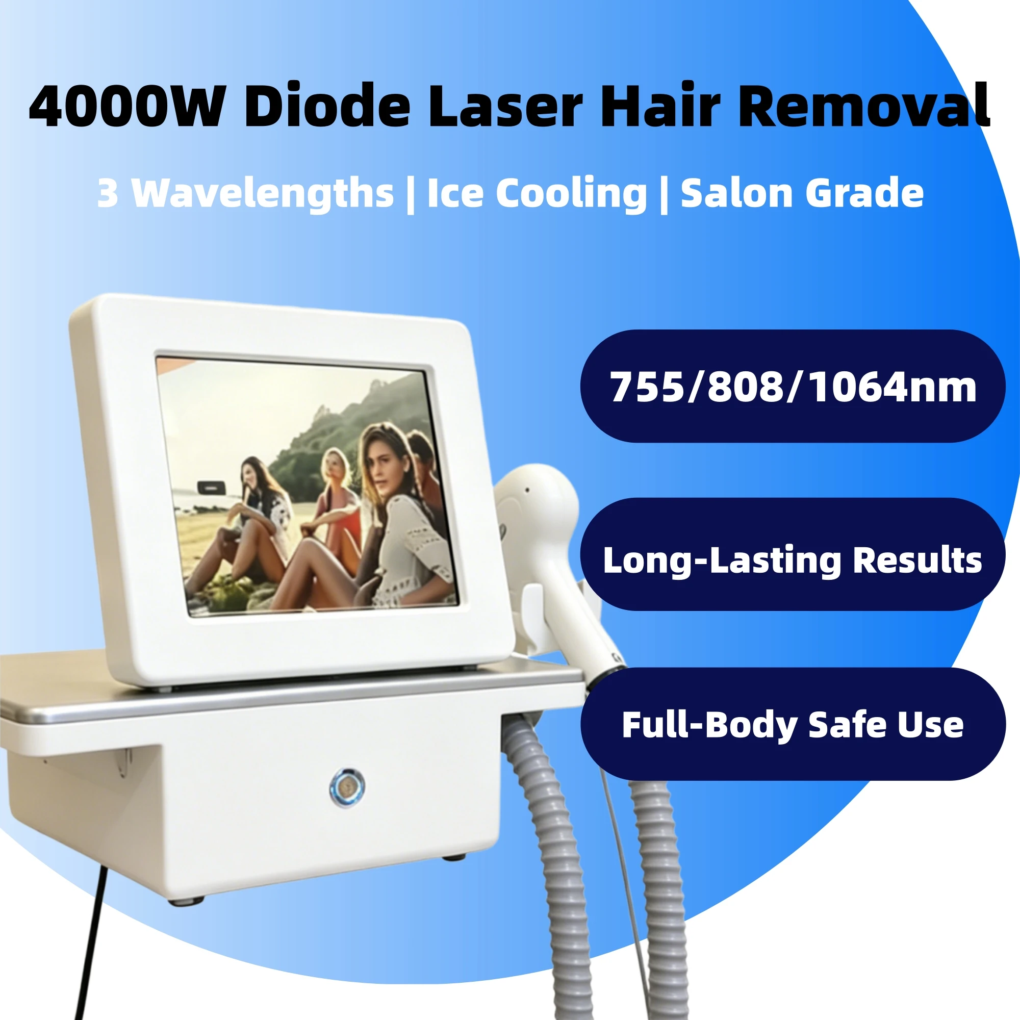 4000W 808Nm Lase Hair Removal Machine 3 Wavelength Ice Titanium Painless Permanent Hair Removal Mini