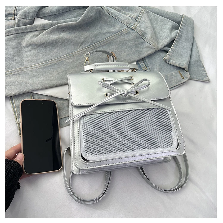 Japanese Fashion Lolita Girls PU Leather Backpack Y2K Pin Display Ita Backpacks Luxury Women Small Shoulder Bag Rucksack