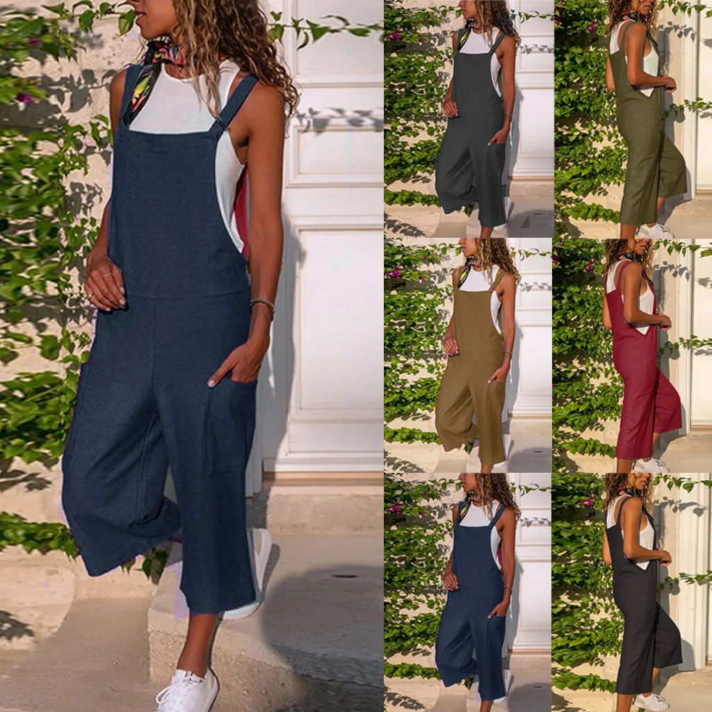 

Ladies Bib Pant Suspender Trouser Loose Casual Female Women One-Piece Wide Leg Romper Overalls Jumpsuit Streetwear Plus Size