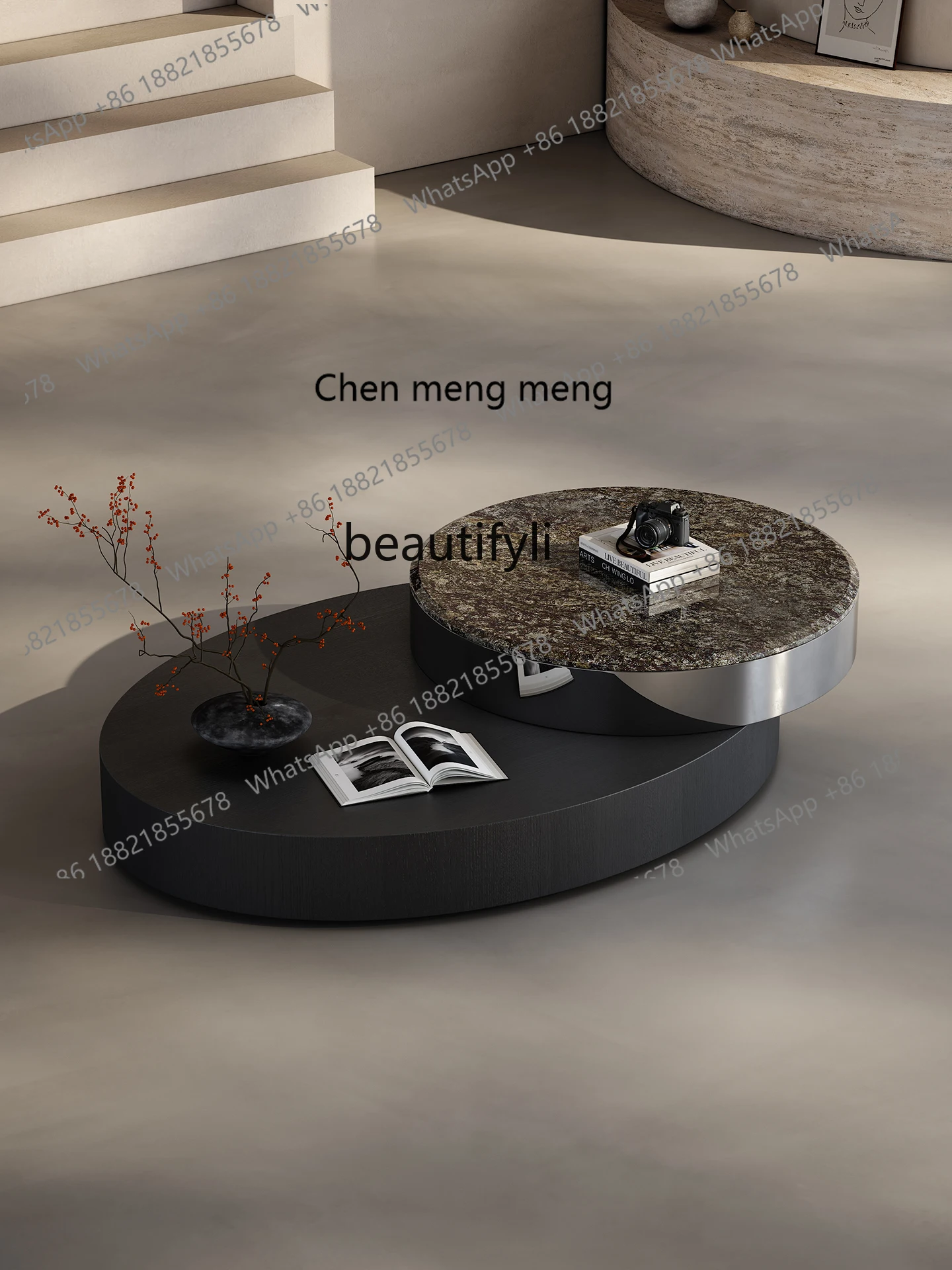 X  Minimalist, rotating coffee table living room home, new light luxury modern high-end sense, coffee table