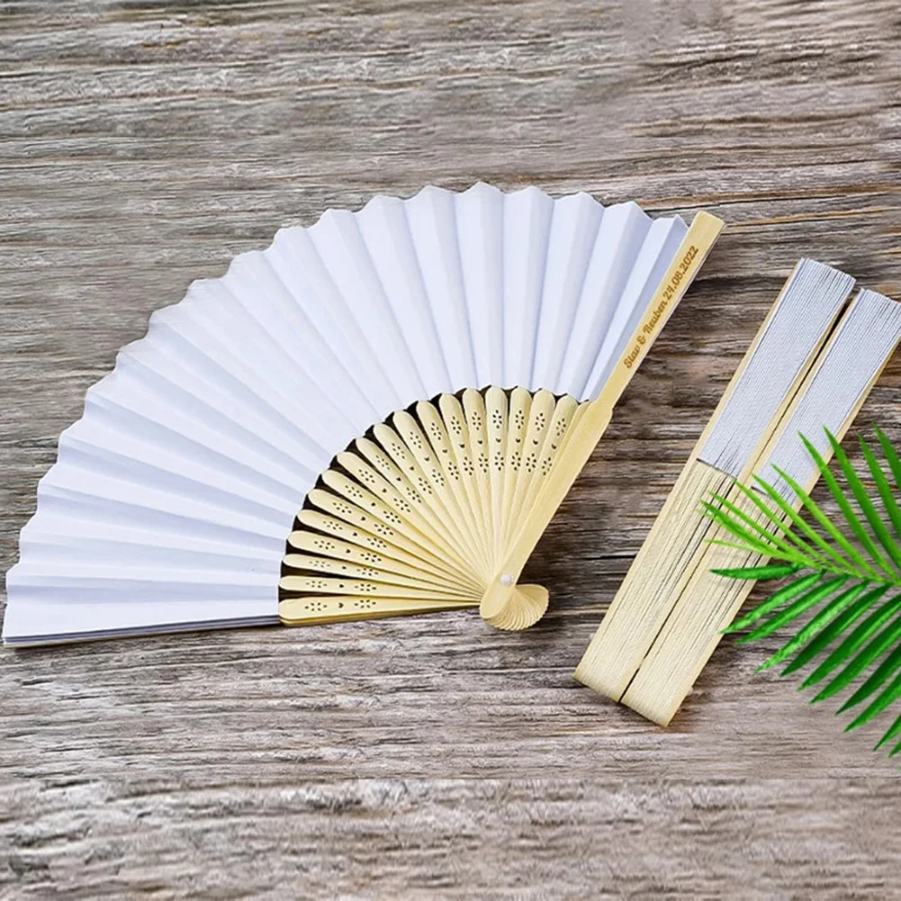 

Diy Painting Blank Wooden Paper Fan White Solid Color Folding Fan Simple Style Classical Dance Party Performance Handheld