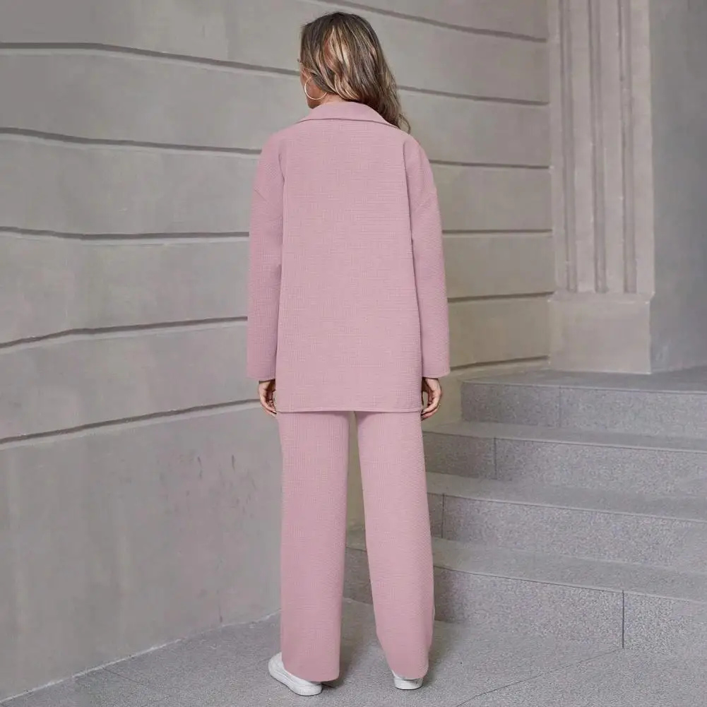 

Женский элегантный комплект из блузки и брюк, с отложным воротником и пуговицами, брюки с эластичным поясом, офисная одежда для осени