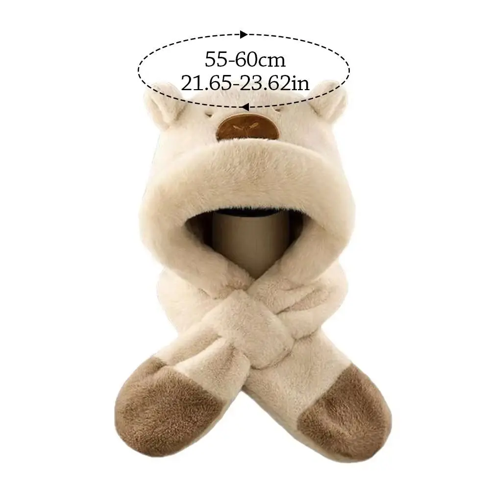 Cute Winter Integrated Cap Scarf Soft Plush Thickened Kids Winter Warm Hat Ear Protection Fleece Lined Plush Hat Scarf Set