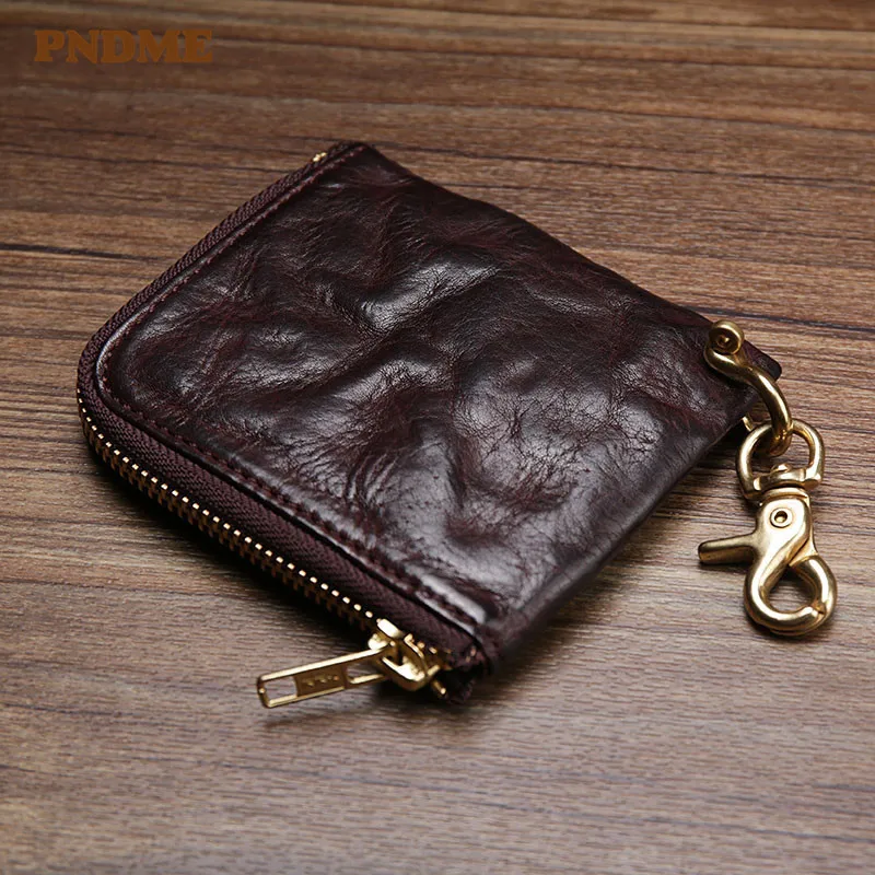 

Vintage washed fold handmade genuine leather men's mini wallet real cowhide women's multifunctional ultra-thin small coin purse