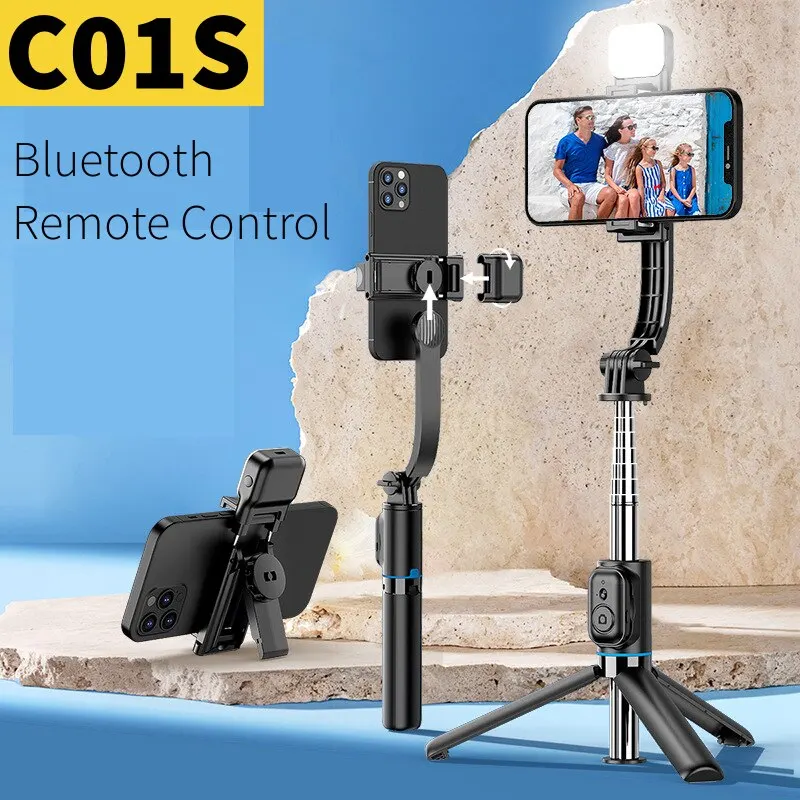 C01S Handheld Stabilizer Gimbal Selfie Stick Bluetooth Telescopic Rod Intelligent Tripod Action Camera Holder For iPhone Xiaomi