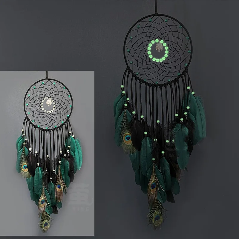 

Dream Catchers with Luminous Beads, Handmade Blue Dreamcatcher, Bedroom Decor for Boys girls Kids Ornament Art Craft Gift