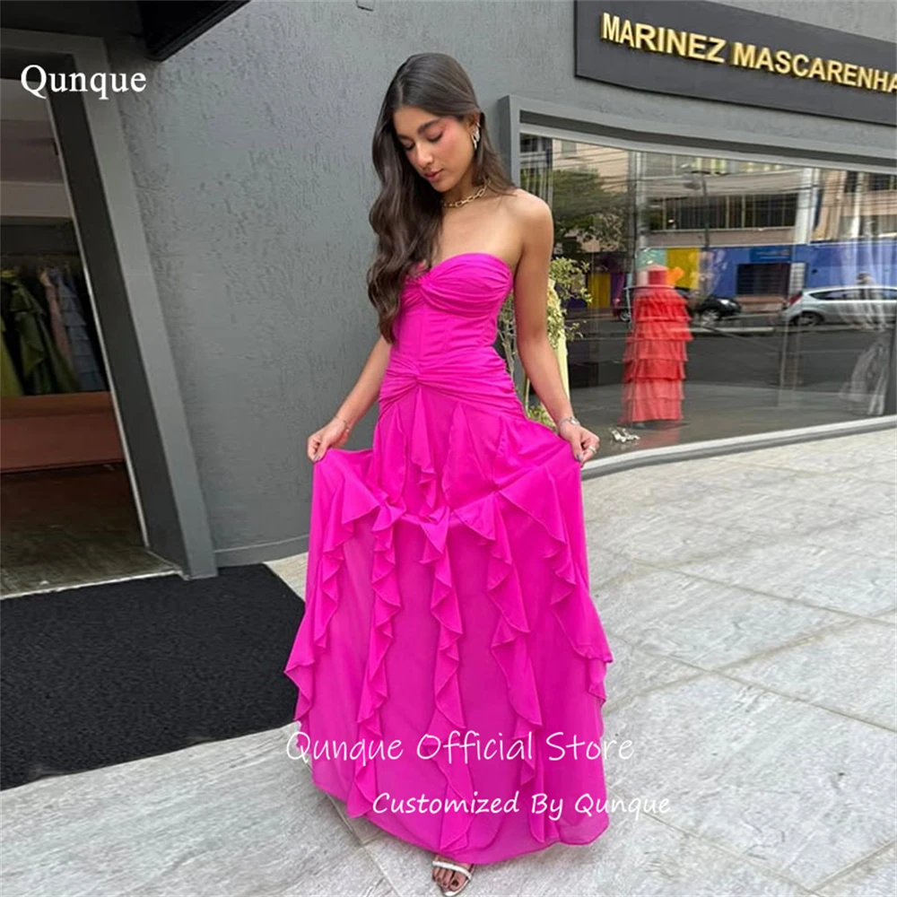 

Qunque Vibrant Fuchsia Evening Dress A Line Sweetheart Vestidos De Festa Flowy Chiffon Long Tiered Vestidos De Gala Customized
