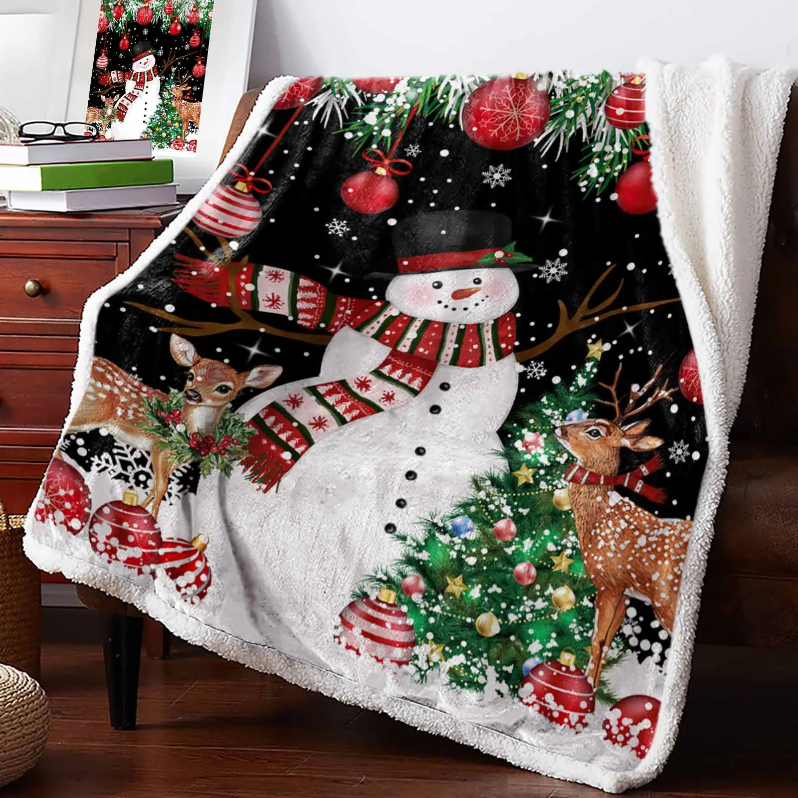 Christmas Snowman Deer Cashmere Blanket Warm Winter Soft Throw Blankets For Beds Sofa Wool Blanket Bedspread