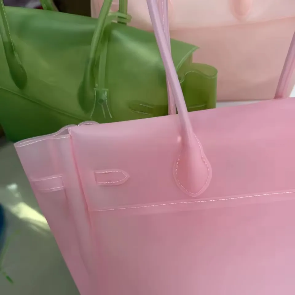 2026 Summer Women Jelly Bag TPU Transparent Plastic Y2K Fashion Tote Handbag Korean Style Pink Shoulder Bag For Beach Vacation