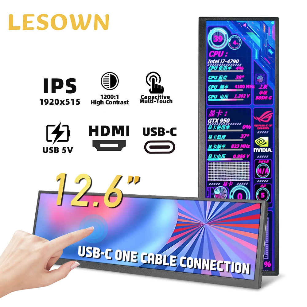 

LESOWN 10.1 Inch Additional Portable Display 1024×600 Ultra-thin IPS Panel Stock Trading Multi-Screen with Stand for Office Use