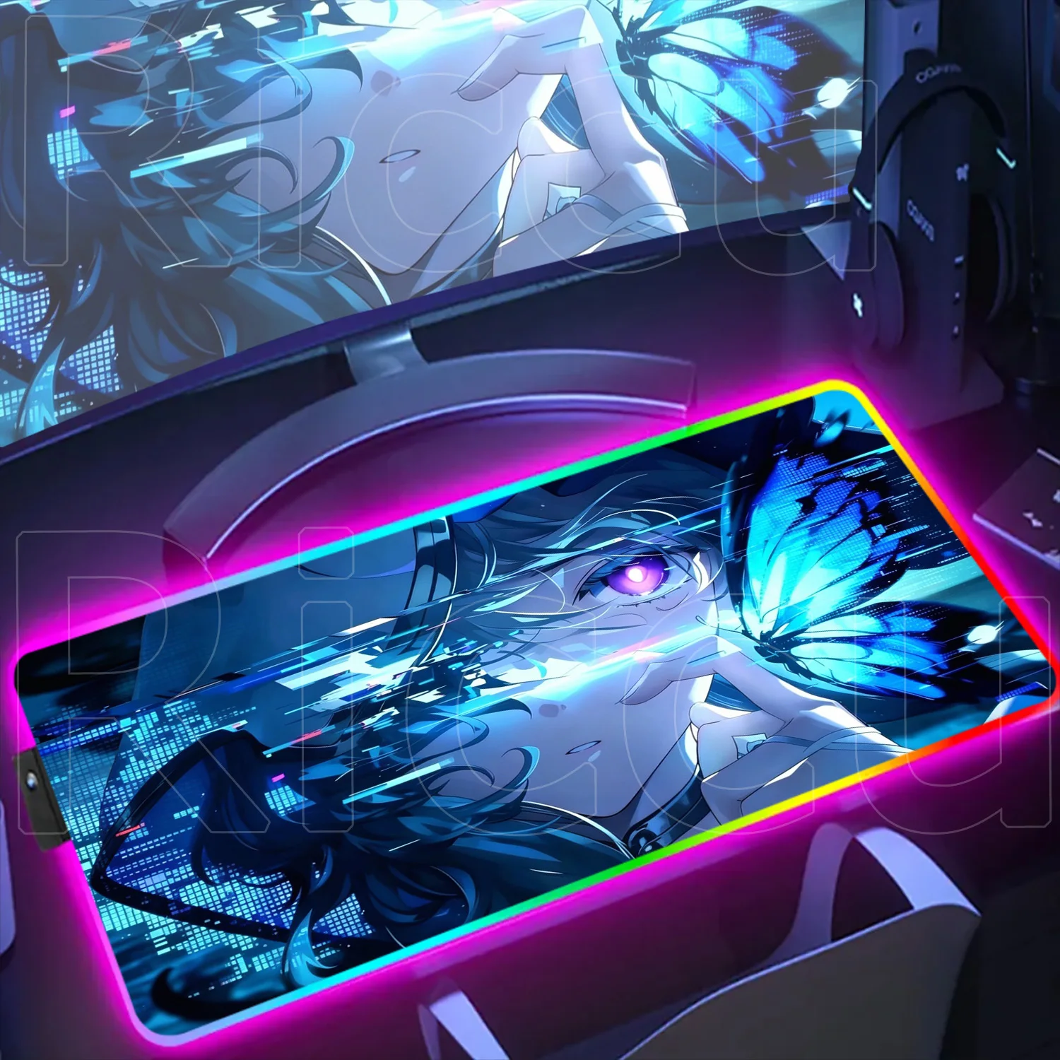 

XXL RGB Keyboard Mat Anime Gaming MousePad Wuthering Waves THE SHOREKEEPER MousePad LED Table Pads Backlit PC Gaming Accessories