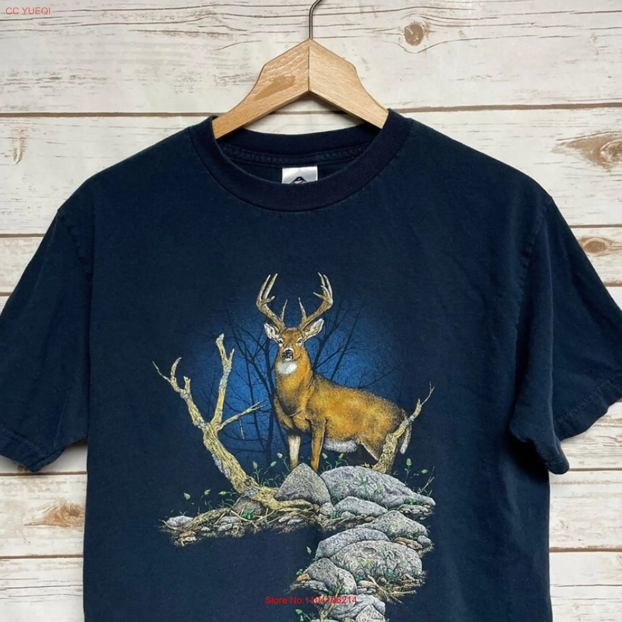 Vintage 90's Deer T Shirt Whitetail Buck animal print outdoor nature hippie boho long or short sleeves