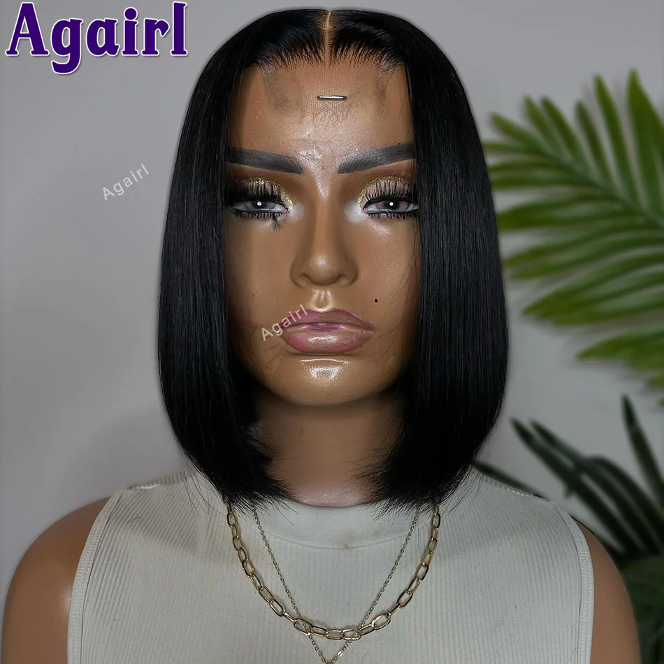 Wig rambut manusia Bob pendek renda depan lurus dengan kepadatan 180 Wig Bob Frontal renda 13x4 telah ditanami untuk wanita warna hitam