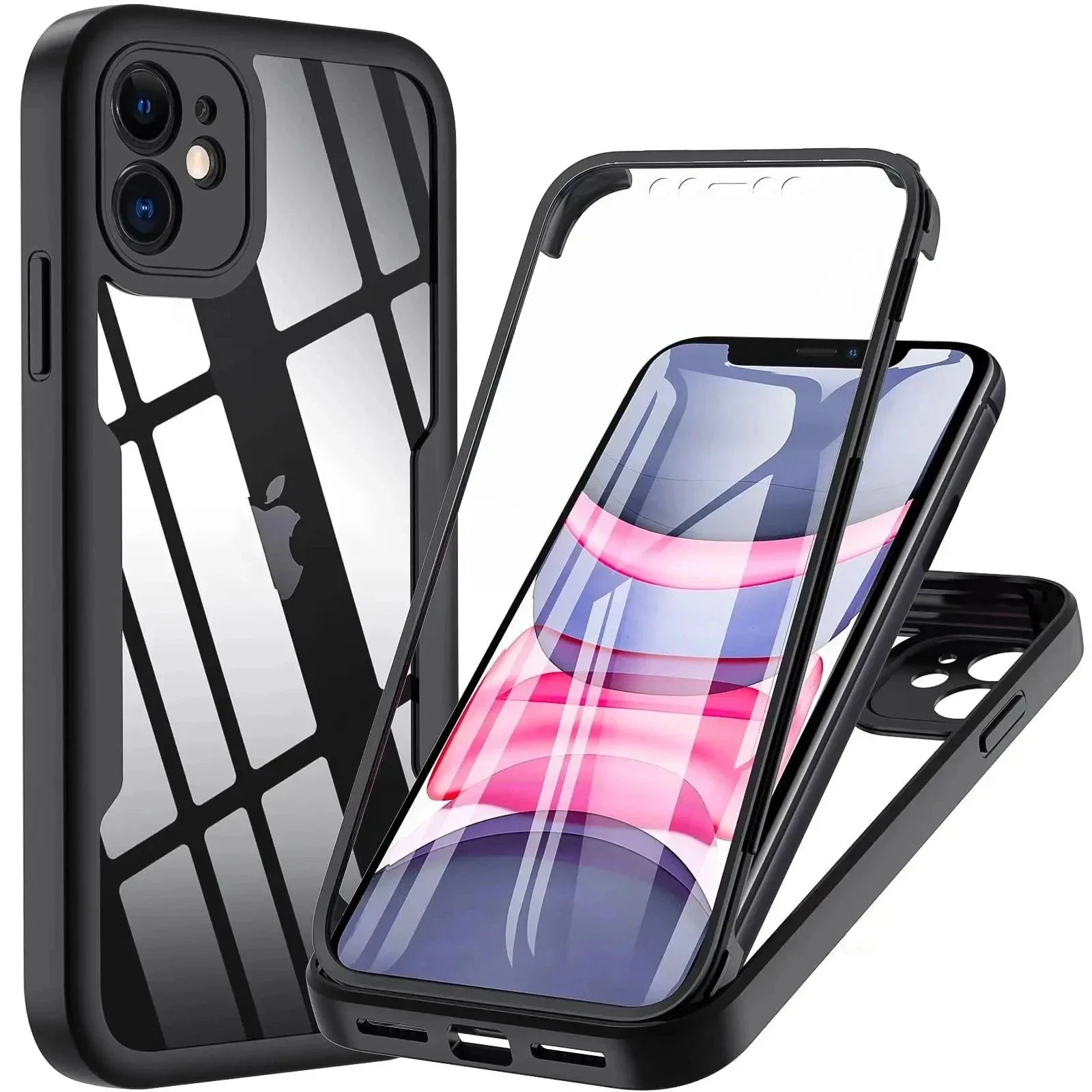 360 Full Body Front+Back Clear Case For iPhone 15 14 13 11 12 Pro Max XS X XR 7 8 Plus SE 2022 Silicone Bumper Shockproof Cover