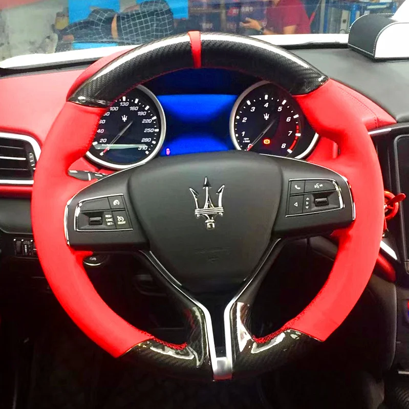 Hand-Stitched Sports style Nappa leather Carbon Fiber Car Steering Wheel Cover For Maserati Ghibli Levante Quattroporte