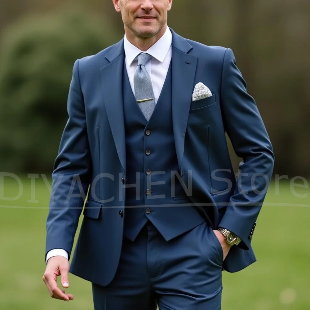 

Модные мужские костюмы с лацканами, однобортные смокинги для свадебной вечеринки, формальный, элегантный, повседневный, тонкий, однотонный, мужской костюм из 3 предметов