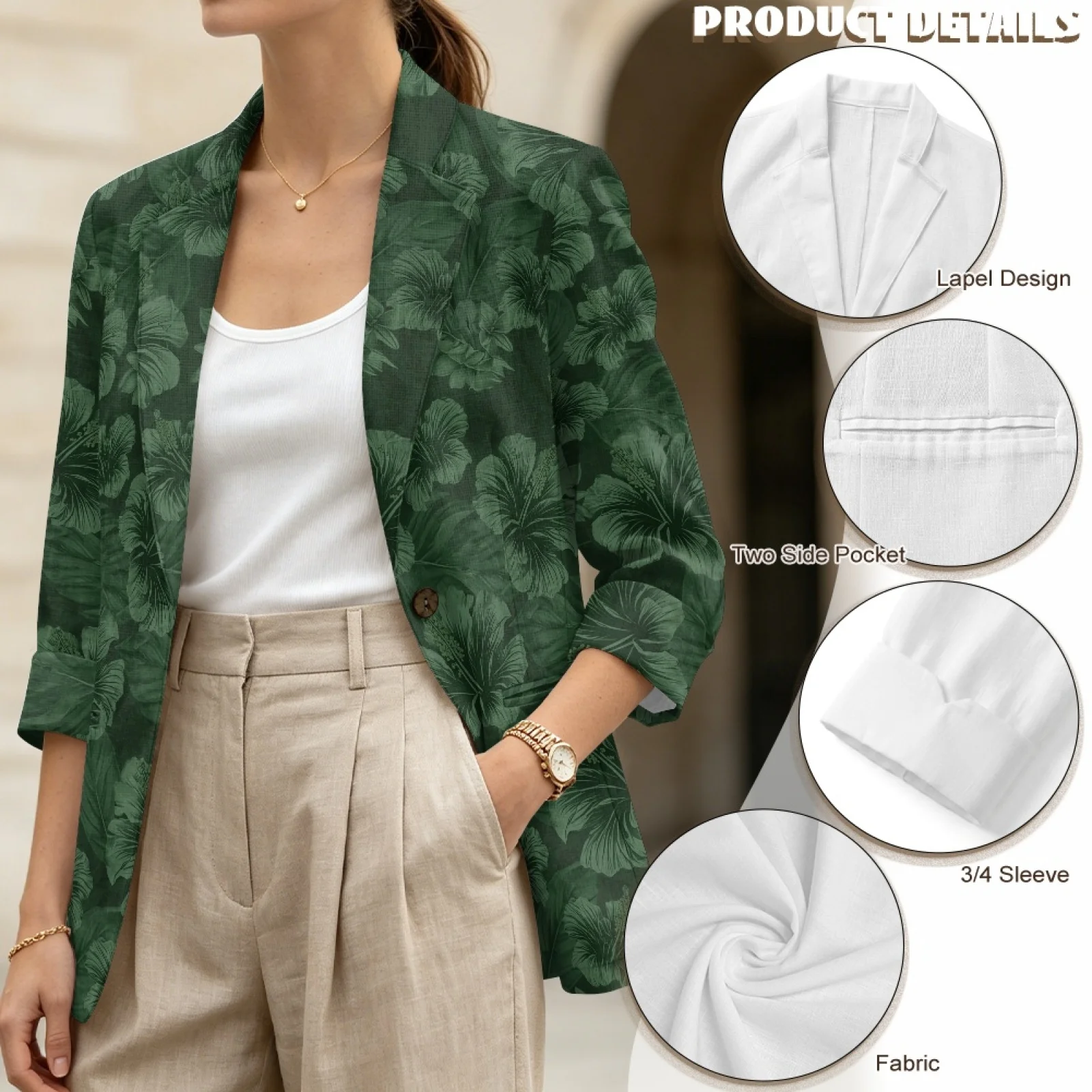 PENSTROLL Green Floral Linen Style Cardigan Jackets Open Front Cardigan for Women with Pockets Beach Cardigan view 5