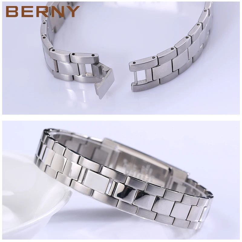 Reloj BERNY para mujer, esfera cuadrada de cuarzo, vestido de acero inoxidable, reloj de pulsera Rectangular, reloj para mujer, relojes impermeables