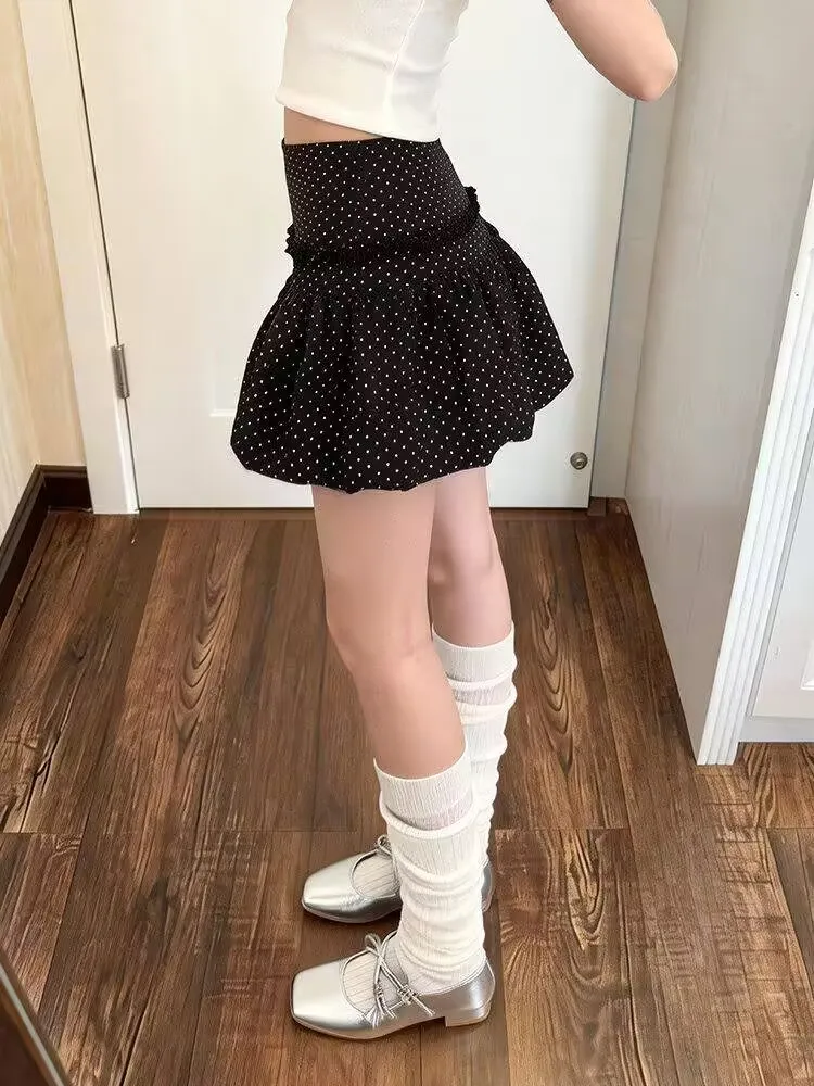 New Summer Vintage Black Polka-dot Bud Skirt New Y2K High Waist Pure Desire Slim Fluffy Skirt Japanese Sweet Streetwear Clothing