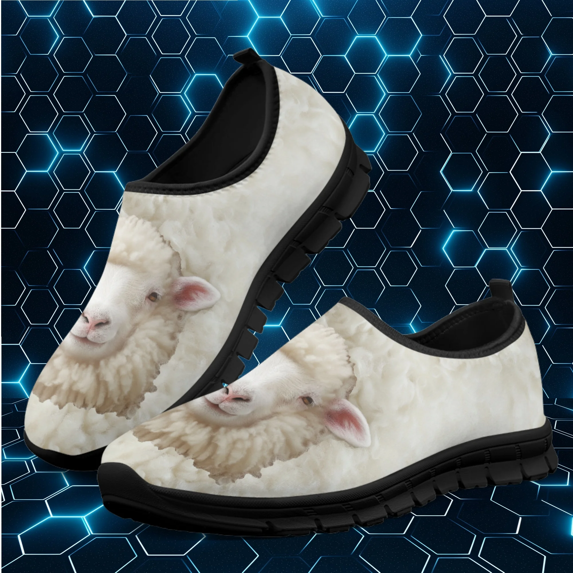 

INSTANTARTS Women Flat Shoe Off White Cute Sheep Odors free Spring Autumn Sneakers Breath Mesh Shoes Loafers zapatos mujer