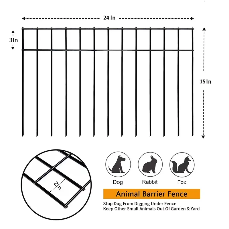 2 Inch Spike Spacing Heat Treated Iron Dog Digging Underground Decorative Garden Fence 4 Gauge Small/Medium Animal Barrier