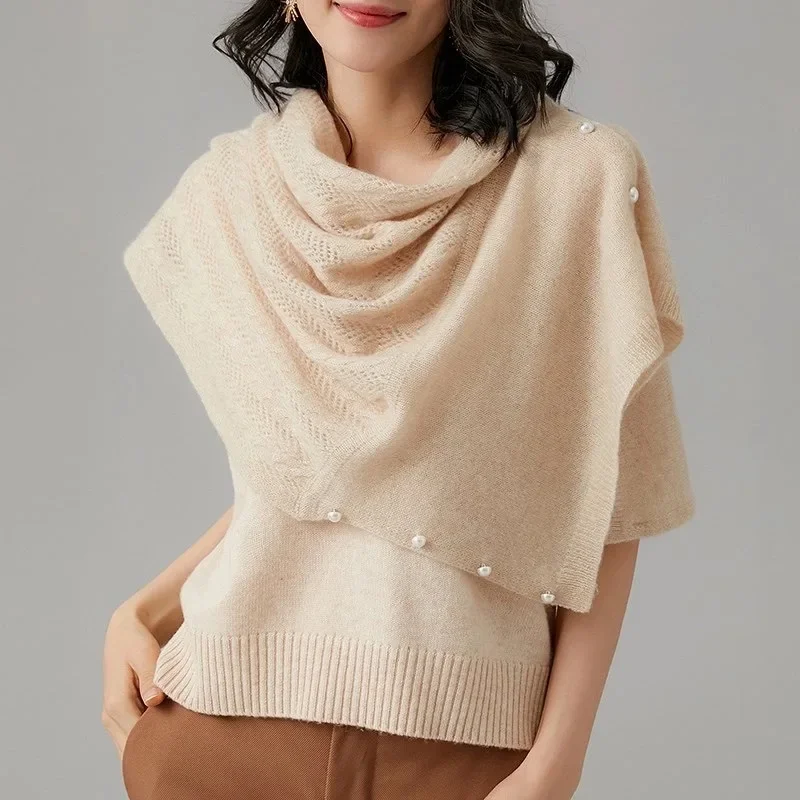 Spring Autumn New Women's Knitted Shawl Cloak Multifunctional Warm Scarf Versatile Scarf Ponchos Capes Cardigan Khaki