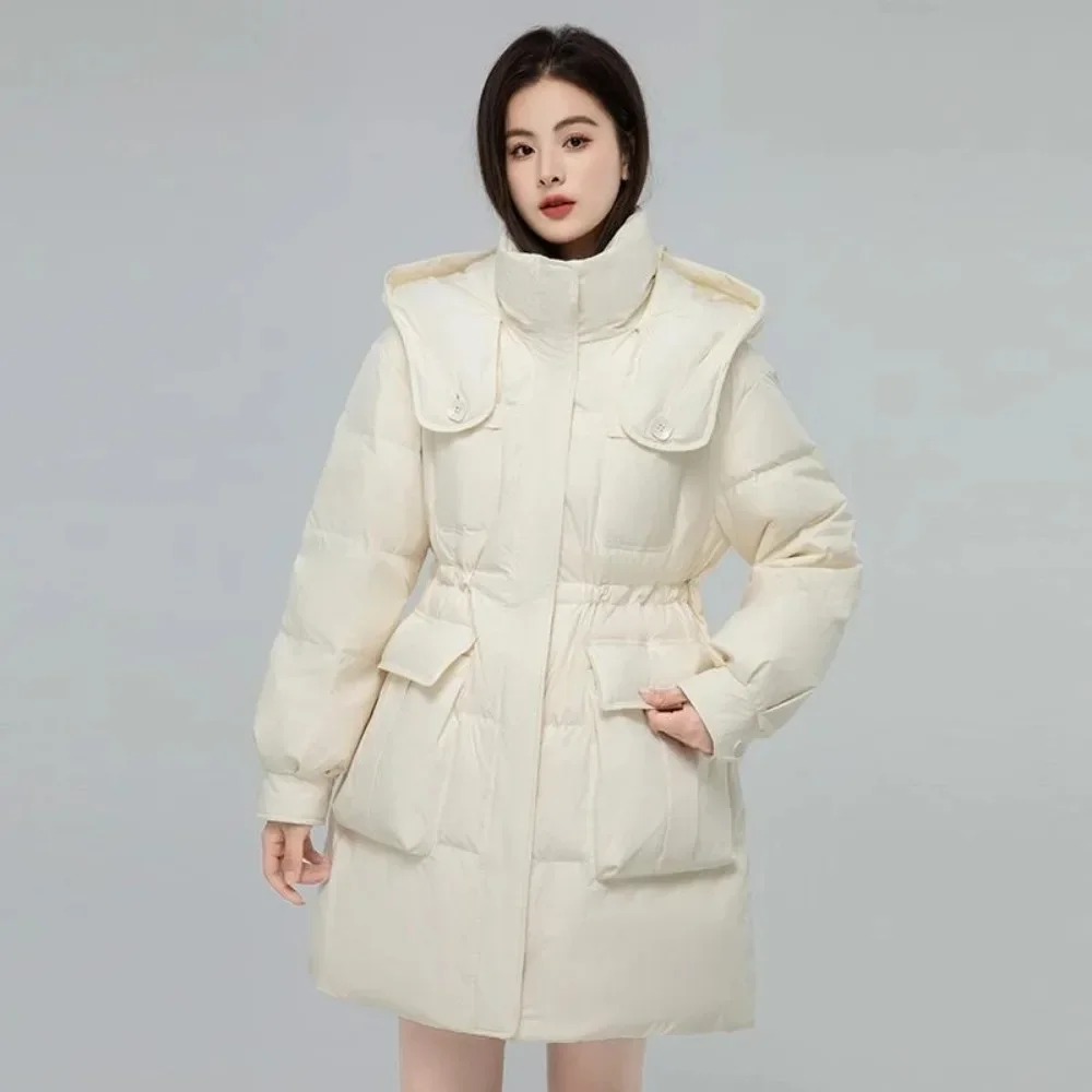 Casual Loose Thick Warm Female Outwear 2024 Women White Duck Down Jacket Hooded Autumn Winter Warm Oversize Puffer Coat