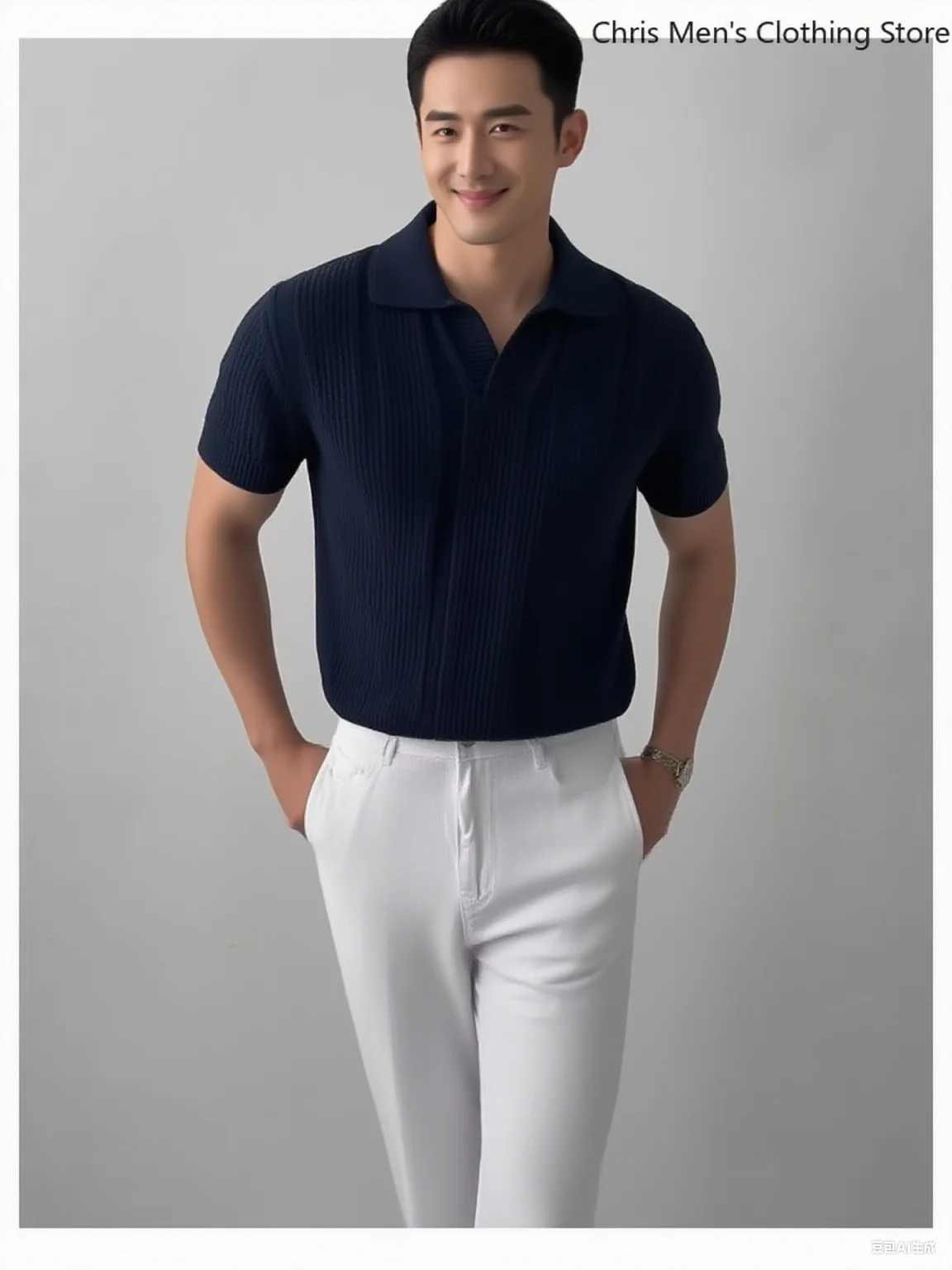

Business Casual Slim-fit Knitted Short-sleeved Shirt Spring Summer New Men's Hollowed-out Polo Shirt Retro Fashionable Pullover