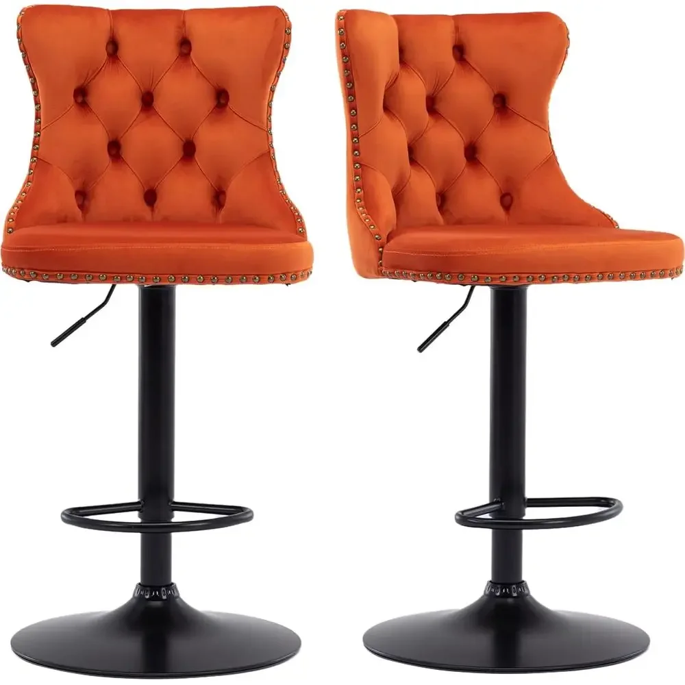 

Adjustable Swivel Bar Stools Set of 2 with Back, Orange Upholstered Chairs, Kitchen Island Stools, Black Base