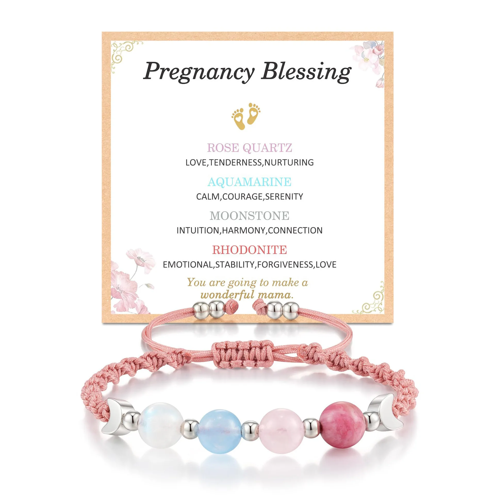 New Natural Stone Fashion Bracelet Moon Phase Healing Natural Crystal Adjustable Woven Hand Rope Holiday Gift