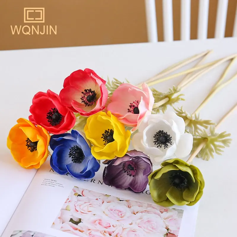 Artificial Silk Flower Single Head PU Anemone Flower Home Living Room Decor Fake Flower Wedding Decoration Artificial Flowers