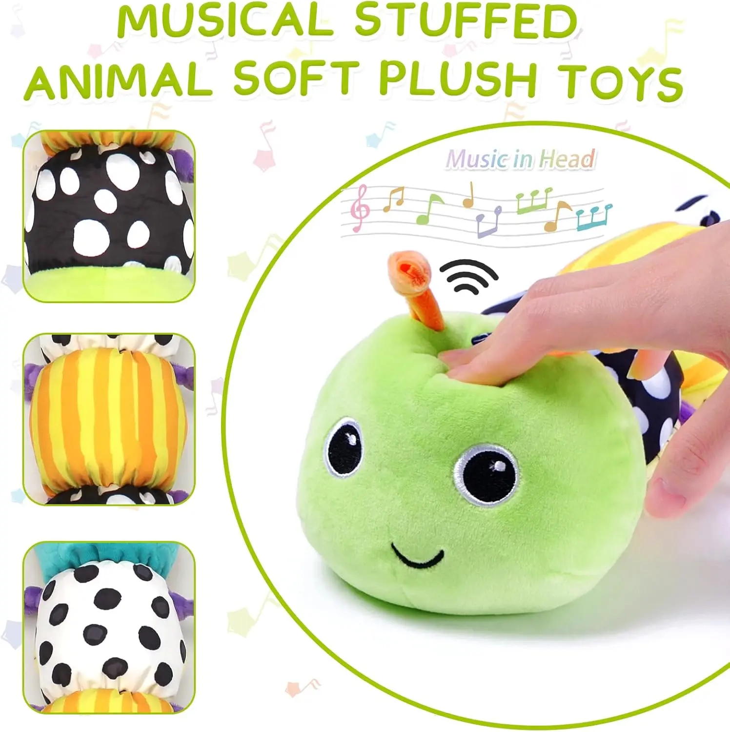 Animal relleno Musical para bebé, juguetes suaves de actividades con oruga, sonajero arrugado multisensorial y texturas, lindos juguetes de oruga