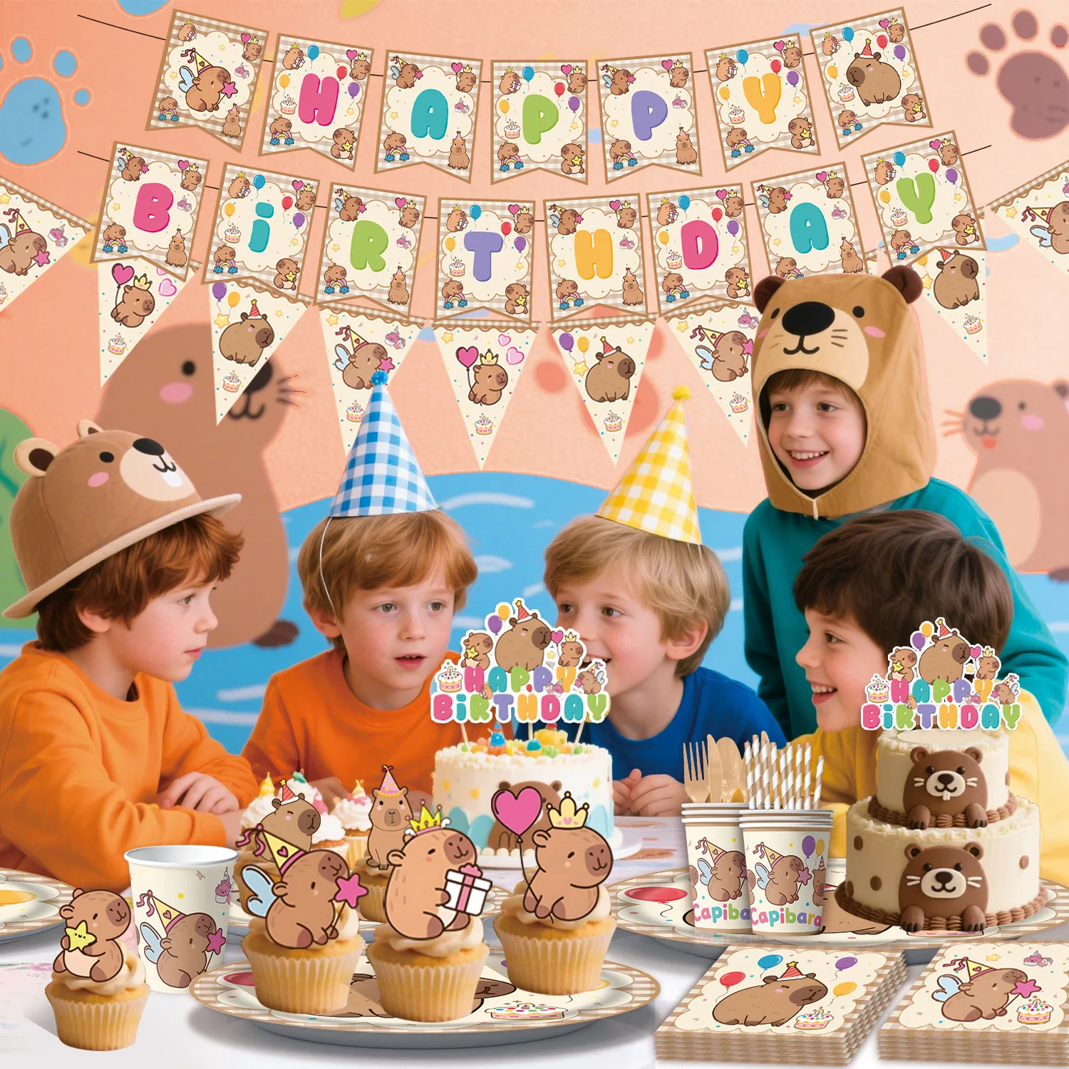 Capybara-Kuchenaufsatz, niedliche Tier-Cupcake-Dekorationen für Kinder, Geburtstagsparty-Zubehör, Capybara-Themenparty-Dekorationen – Detail 2