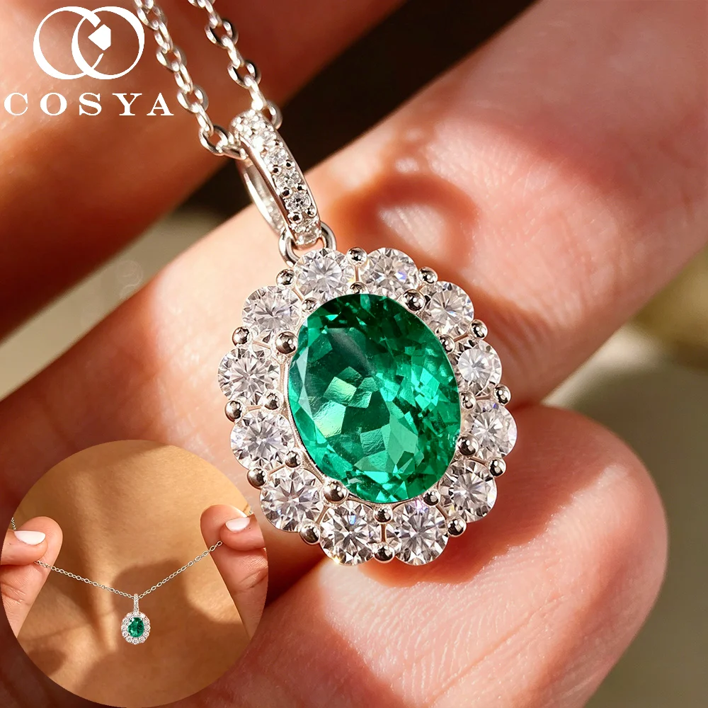 

COSYA 2CT Oval Cut Lab Grown Colombian/Ruby Emerald Necklace for Women S925 Silver Luxury Bride Wedding Fine Jewelry Certified