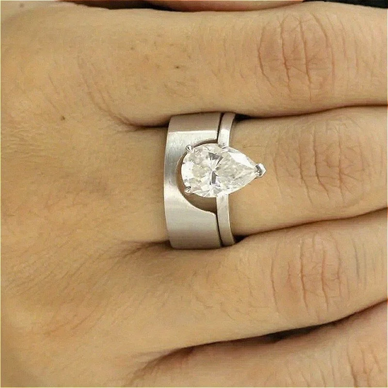 2pcs/set Women's Fashion Ring Set with Sparkling  for Engagement Weddings, Holiday Parties&Innovative Festival Gifts-no box