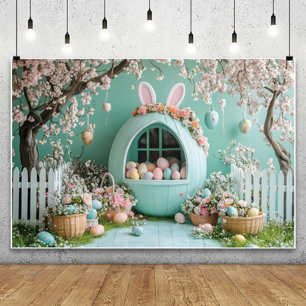 عيد الفصح خلفية الربيع حديقة أرنب عيد الفصح البيض الملون الأزهار التصوير خلفية الطفل حفلة عيد ميلاد ديكور راية