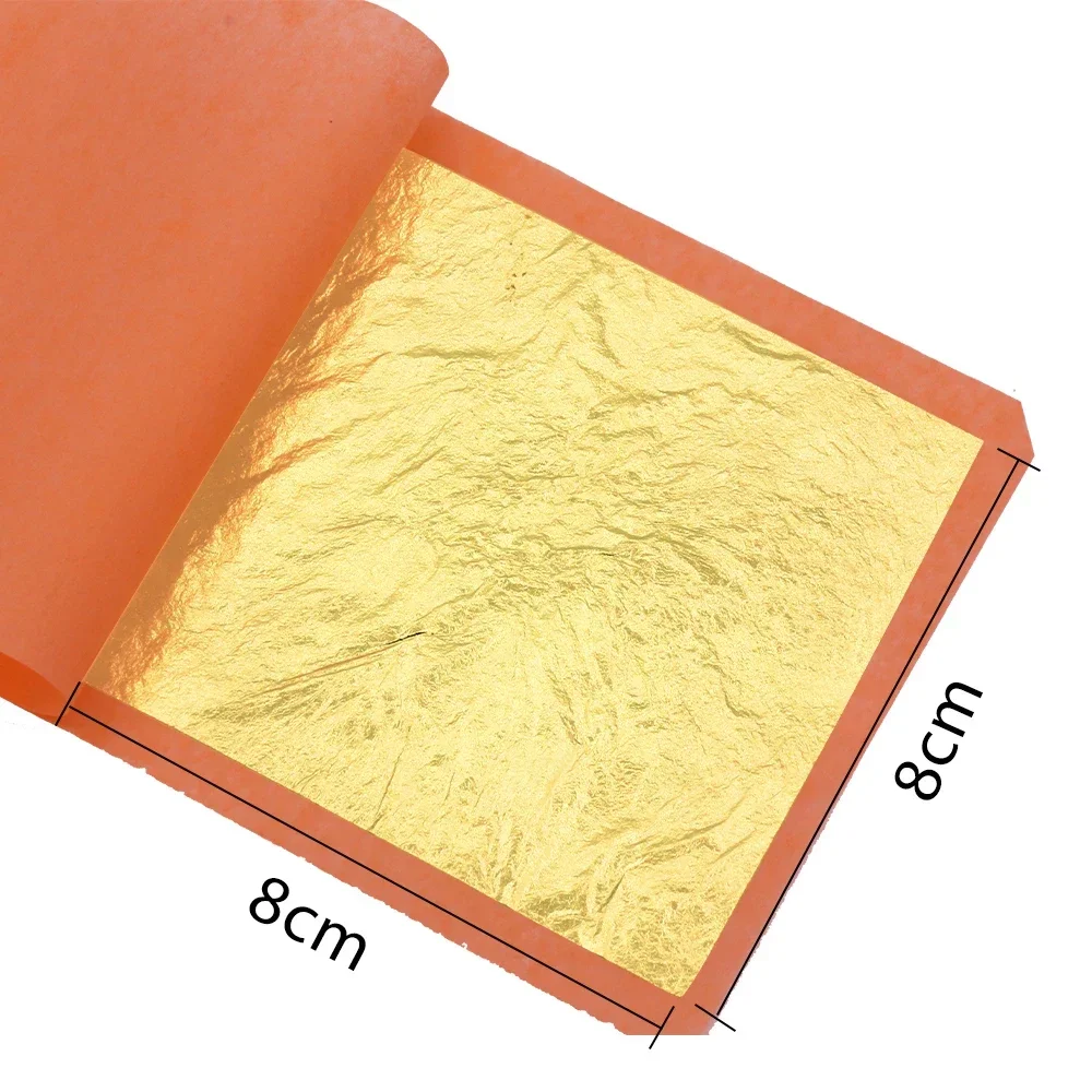 24K Art Crafts Gold Leaf Sheets Real 8x8cm Booklet Pure for Decoration Ultrathin Needles Foil Paper Painting Supplies Items