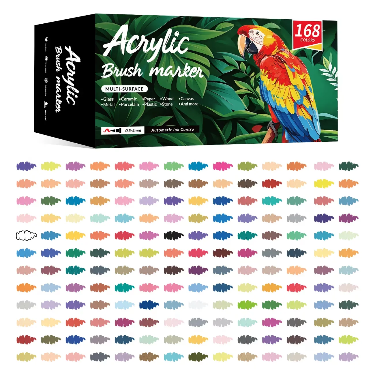 Flysea Acrylic Paint Pens, 0.5mm–5mm Variable Line Soft Brush Tip Water-Based Markers with Smooth Ink Flow for Rock, Wood, Glass, Fabric, Canvas, Ceramic & DIY Crafts