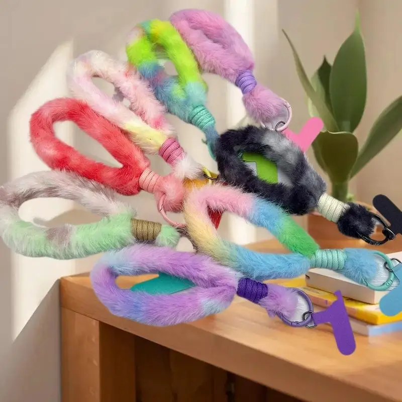 

1 шт., многоцветный плюшевый ремешок для мобильного телефона, универсальный ремешок на запястье, веревка для рук, подвесная нашивка с защитой от потери, аксессуар