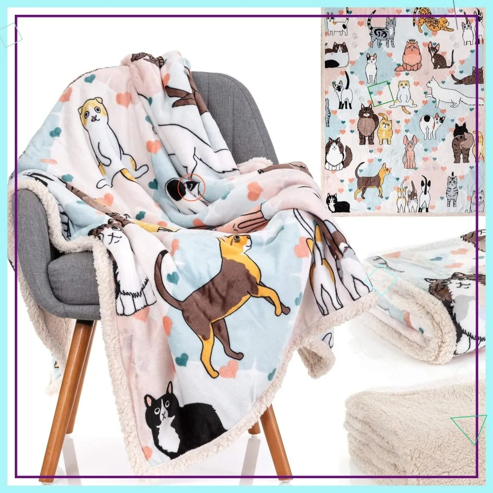 

Милое одеяло с изображением кошек, 28 кошачьих дизайнов, мягкий плед 50x60 дюймов для любителей кошек - идеальный подарок