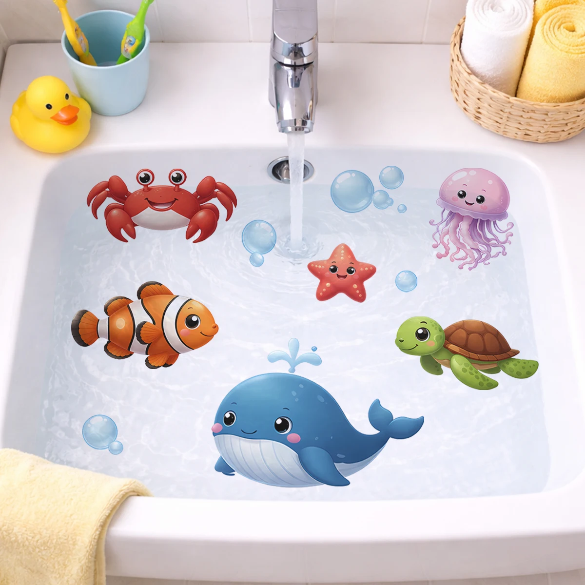 

Cartoon Shark Bathroom Wall Decoration Waterproof Wall Stickers Sink Marine Animals girls' Bedroom Wall Stickers Home Decor
